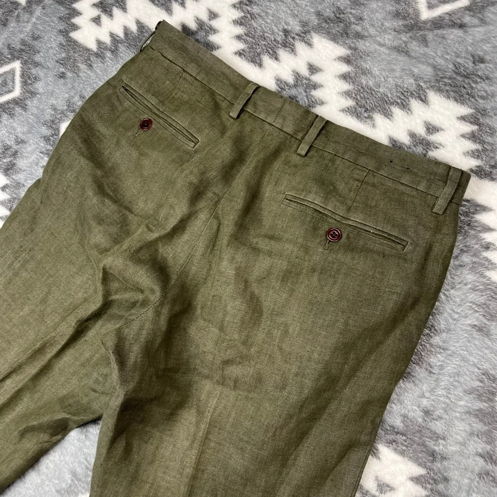 J.Crew Bowery Classic Baird McNutt Irish Linen Pants Mens 31x32 Olive Green
